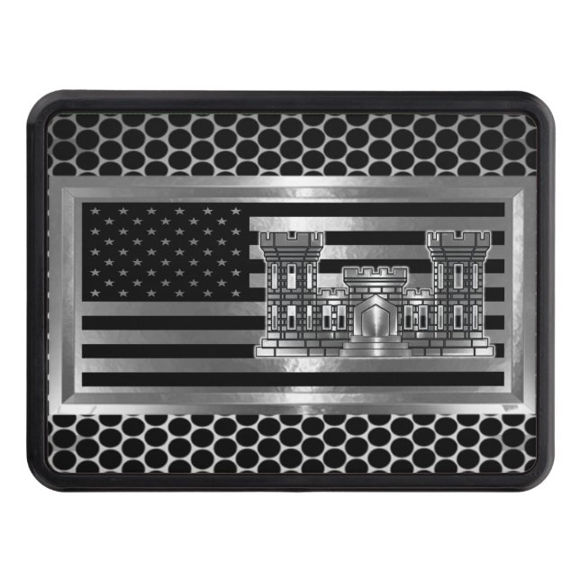 Engineer Castle Steel Plate USA FLAG Hitch Cover (Front)