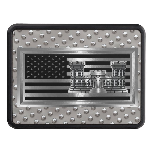 Engineer Castle Steel Rivets USA FLAG  Hitch Cover (Front)