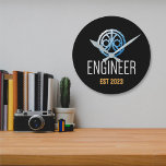 Engineer Established , Engineering Graduate Custom Round Clock at Zazzle