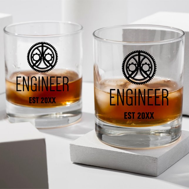 Engineer Established , Engineering Graduate Custom Whiskey Glass (Creator Uploaded)