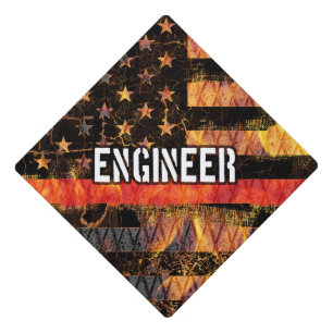 Engineer Firefighter Flag Graduation Cap Topper