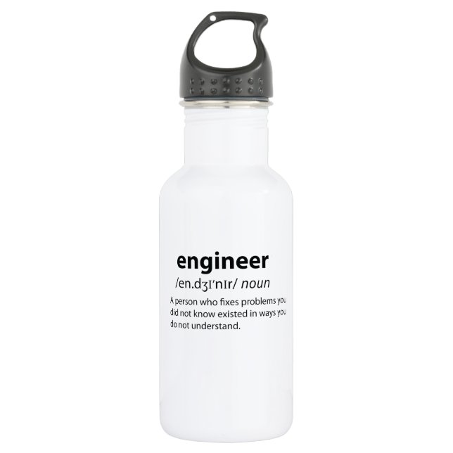 Engineer Funny Dictionary Definition Stainless Steel Water Bottle (Front)