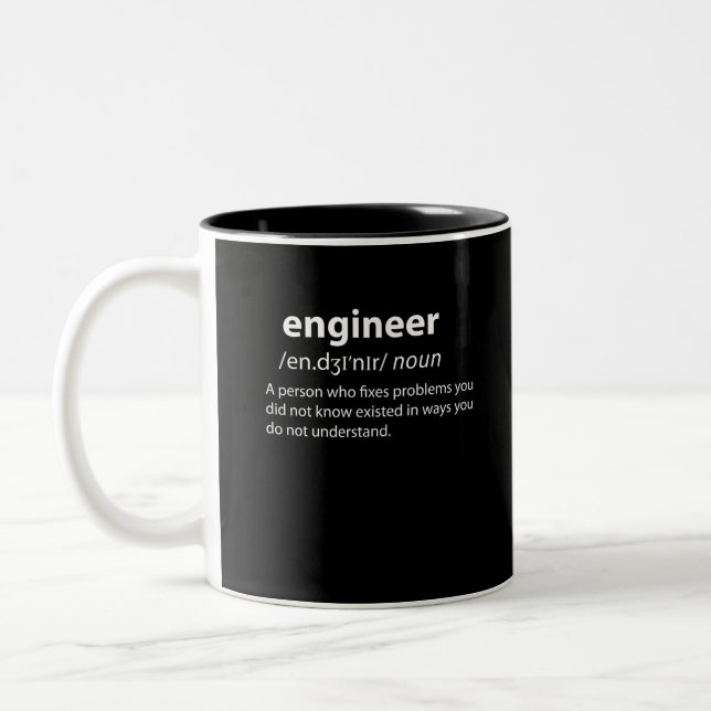 Engineer Funny Dictionary Definition Two-Tone Coffee Mug (Left)