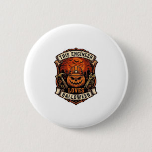 Engineer Loves Halloween Pumpkin Hard Hat Hammer W Button