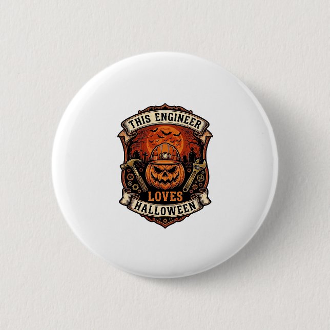 Engineer Loves Halloween Pumpkin Hard Hat Hammer W Button (Front)