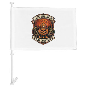Engineer Loves Halloween Pumpkin Hard Hat Hammer W Car Flag