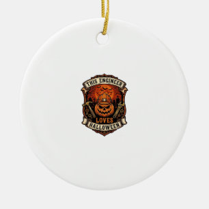 Engineer Loves Halloween Pumpkin Hard Hat Hammer W Ceramic Ornament