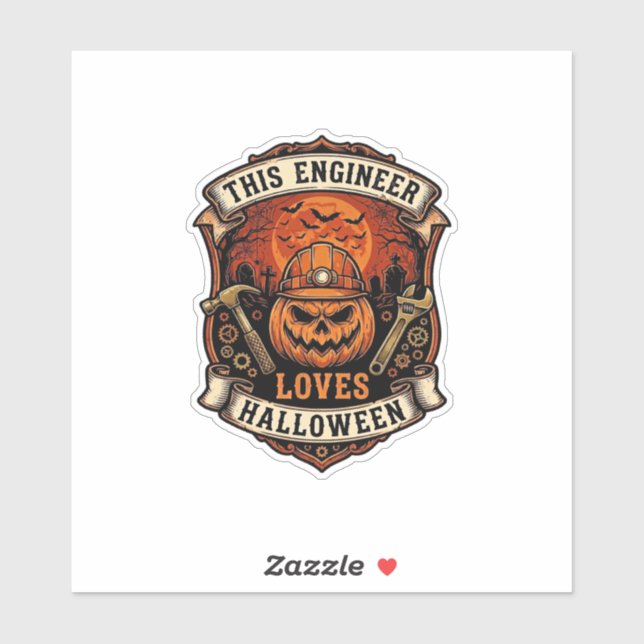 Engineer Loves Halloween Pumpkin Hard Hat Hammer W Sticker (Sheet)