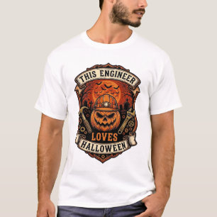 Engineer Loves Halloween Pumpkin Hard Hat Hammer W T-Shirt
