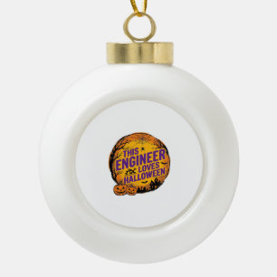 Engineer Loves Halloween Vintage Pumpkin Design_1 Ceramic Ball Christmas Ornament