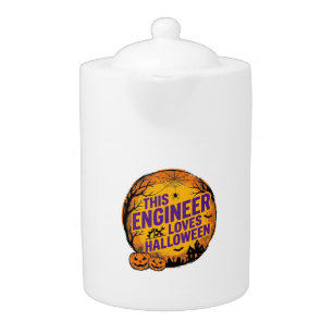 Engineer Loves Halloween Vintage Pumpkin Design_1 Teapot