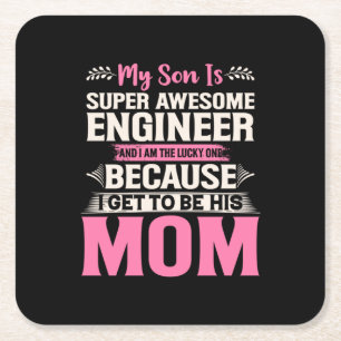 Engineer My Son Is A Super Awesome Engineer Square Paper Coaster