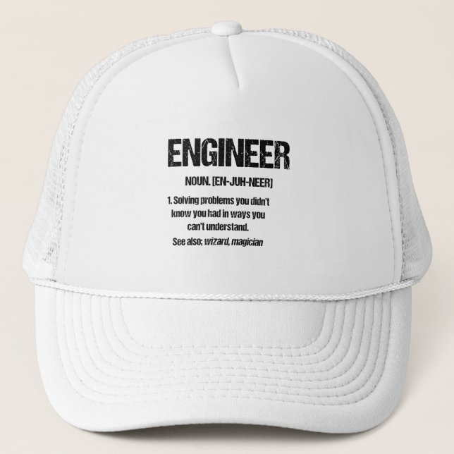ENGINEER NOUN Funny Engineering Quotes Graduation Trucker Hat (Front)