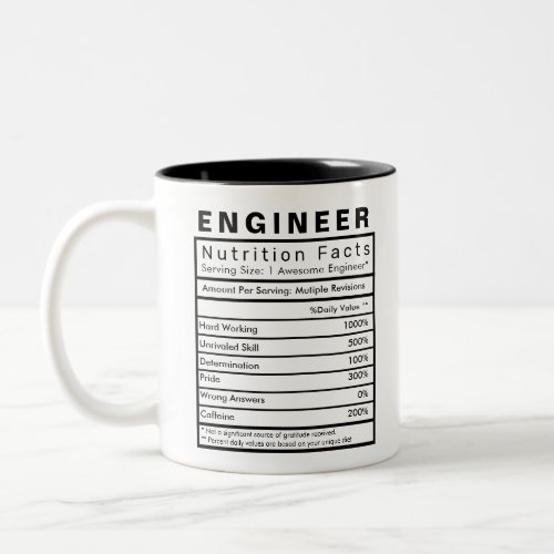 Engineer Nutrition Facts Statistics Funny Two_Tone Coffee Mug