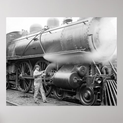 Engineer Oiling Locomotive 1904 Vintage Photo Poster