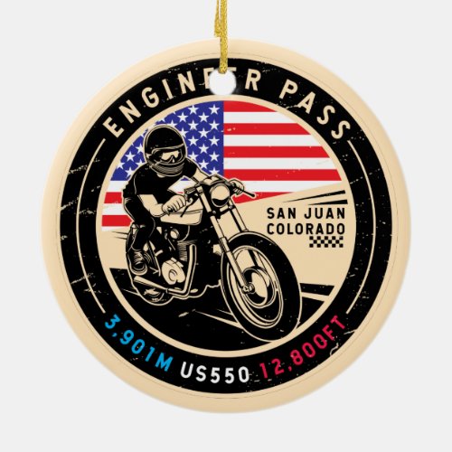 Engineer Pass Colorado Motorcycle Ceramic Ornament