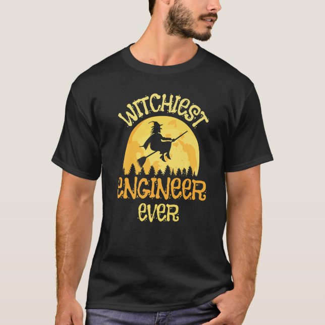 Engineer Witch Halloween Humor T-Shirt (Front)