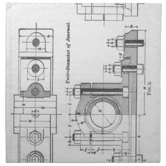 Engineering Blueprint Machinery Vintage Cloth Napkin