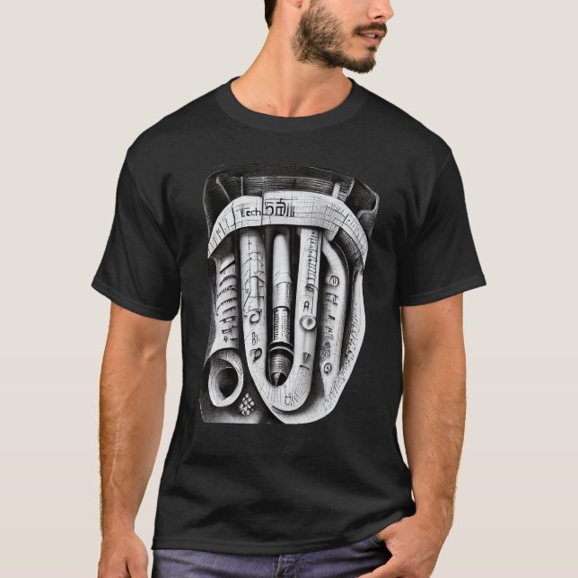 Engineering Complex Mechanical Machine Pencil Sket T-Shirt (Front)