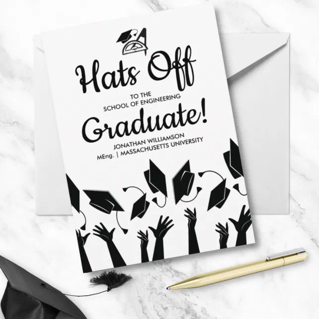 Engineering Grad Photo Hats Off Graduation Party Invitation | Zazzle