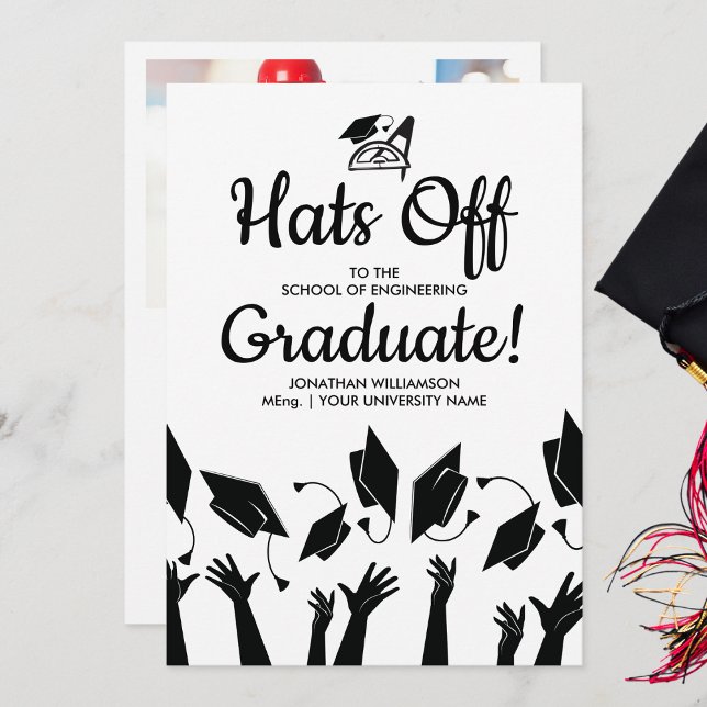 Engineering Grad Photo Hats Off Graduation Party Invitation (Creator Uploaded)