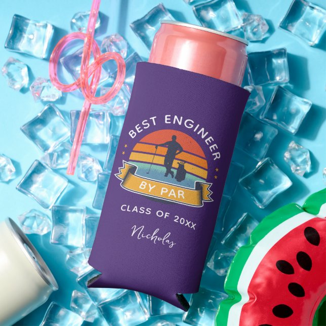 Engineering Graduate 2025 Golf Lover Retro Purple Seltzer Can Cooler (In Situ Summer)