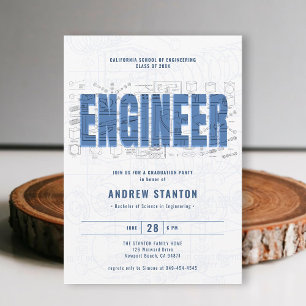 Engineering Graduation Engineer Blue Draft Party Invitation