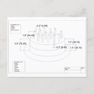 Engineer's Birthday Cake Plan Postcard