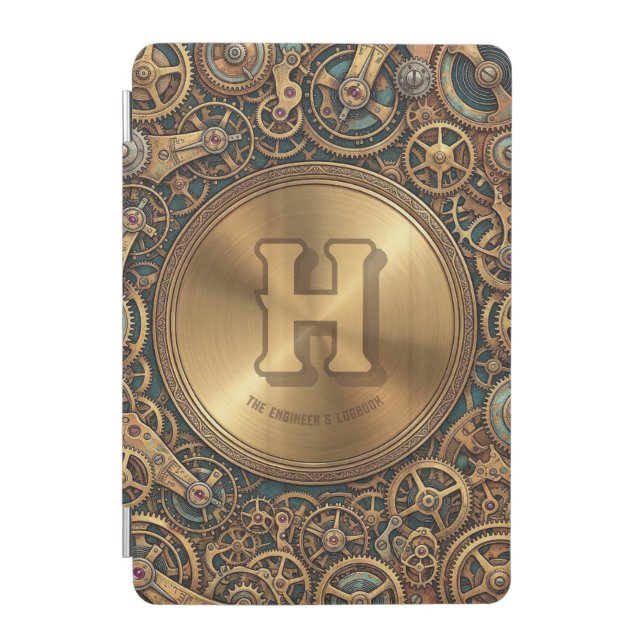 Engineer's Log Steampunk Clockwork Gears Monogram  iPad Mini Cover (Front)