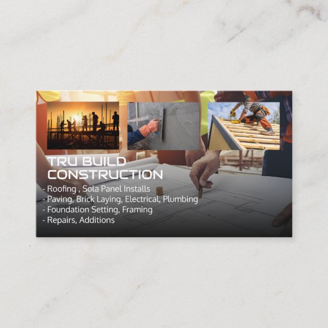 Engineers Look at Blueprint | Blue Collar Business Card (Front)