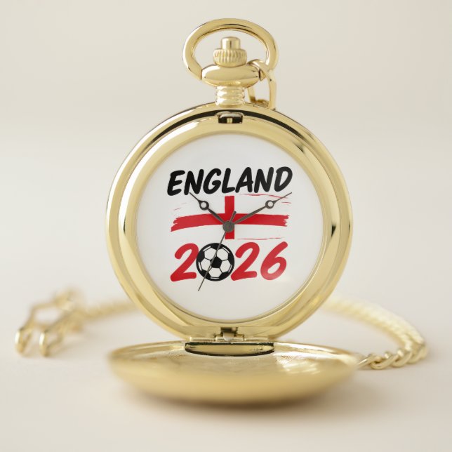England 2026 Soccer Fan Design, Cross and Football Pocket Watch (Inside)