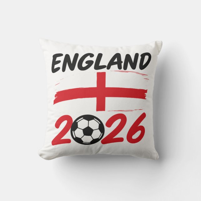 England 2026 Soccer Fan Design, Cross and Football Throw Pillow (Front)