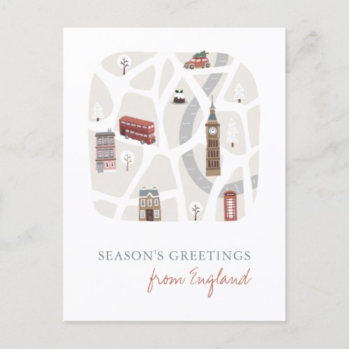 England British Seasons Greetings Holiday Postcard
