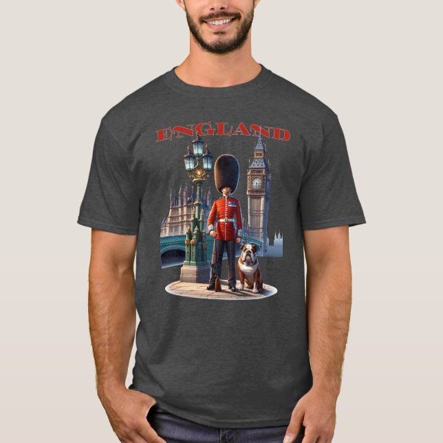 England Buckingham Palace Guard and Bulldog T-Shirt (Front)