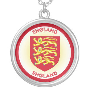 England Coat of Arms Patriotic Round Shape Silver Plated Necklace