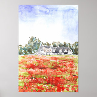 England Countryside poppy field painting Poster