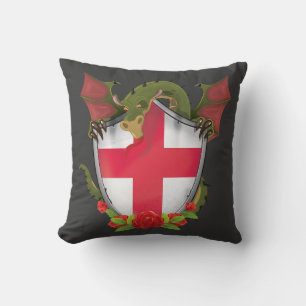 England Dragon and English Flag shield Throw Pillow