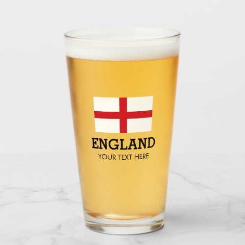 England flag beer glass gift with custom text