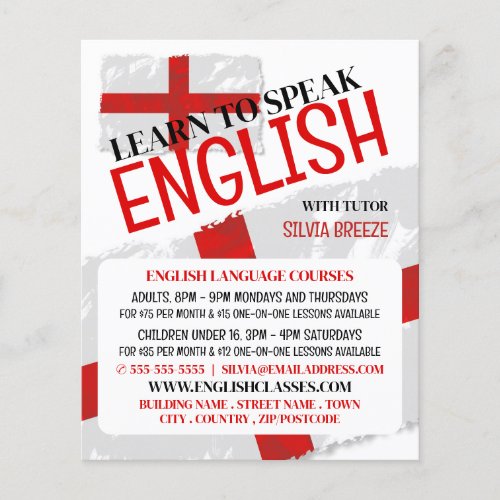 England Flag English Language Course Advertising Flyer