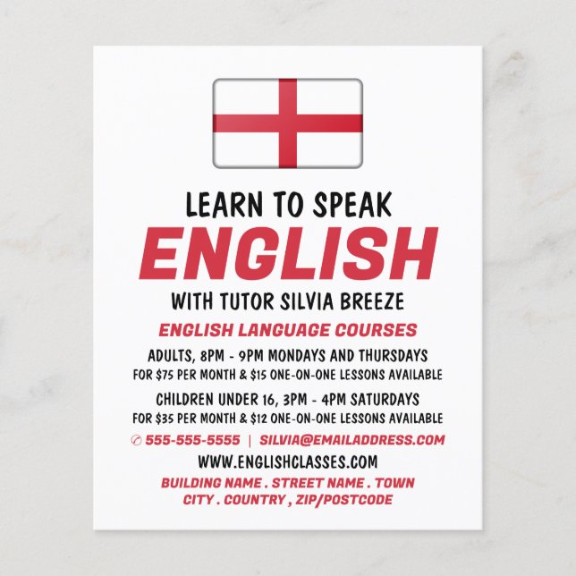 England Flag, English Language Course Advertising Flyer (Front)