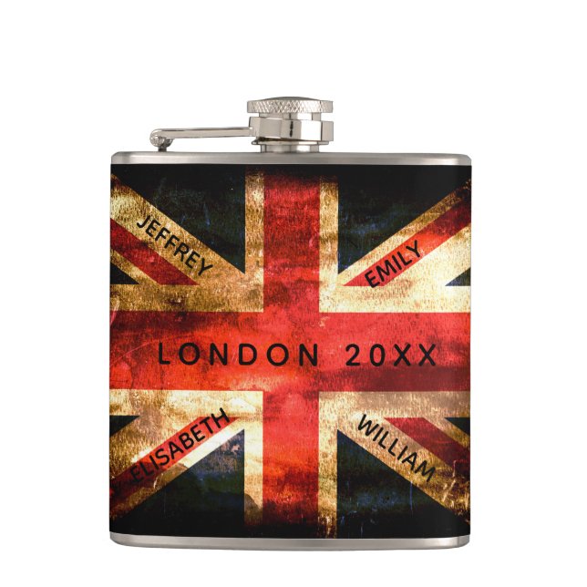 England flag London travel vacation 4 names Flask (Front)