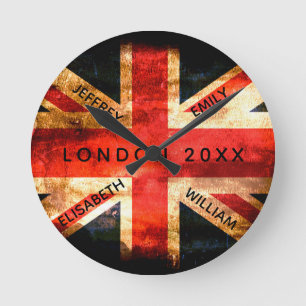 England flag London travel vacation 4 names Round Clock