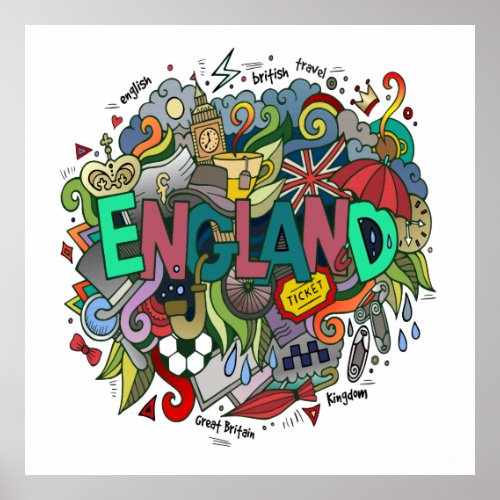 England Fun Illustration Art Poster