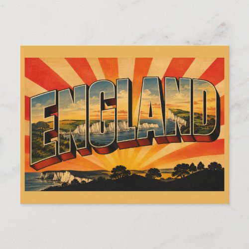 England Green Hills White Cliffs Vintage Art Postcard