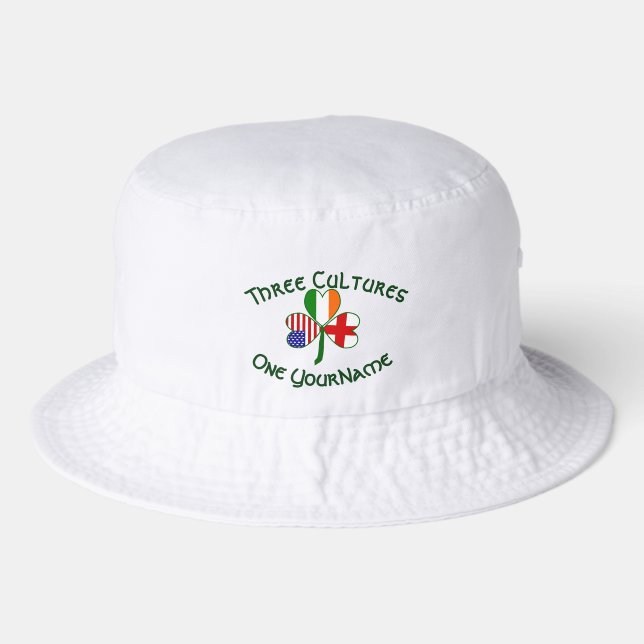 England Ireland USA Shamrock Flag Personalized  Bucket Hat (Front)