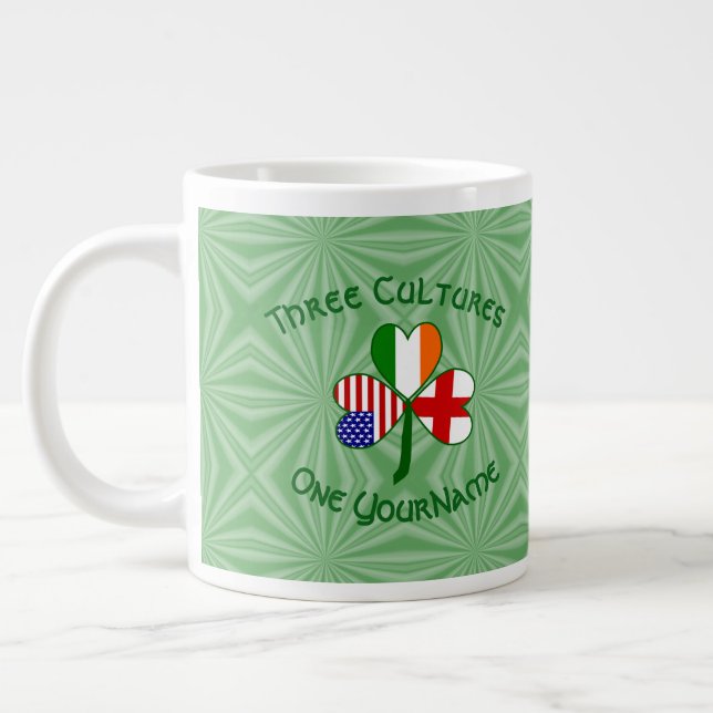 England Ireland USA Shamrock Flag Personalized  Giant Coffee Mug (Left)
