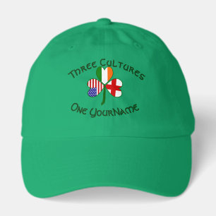 England Ireland USA Shamrock Flag Personalized Hat