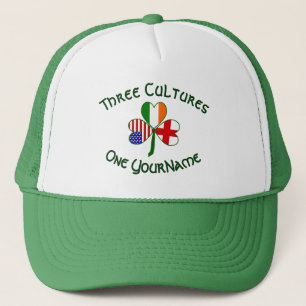 England Ireland USA Shamrock Flag Personalized  Trucker Hat