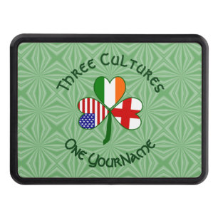 England Ireland USA Shamrock Personalized Text  Hitch Cover