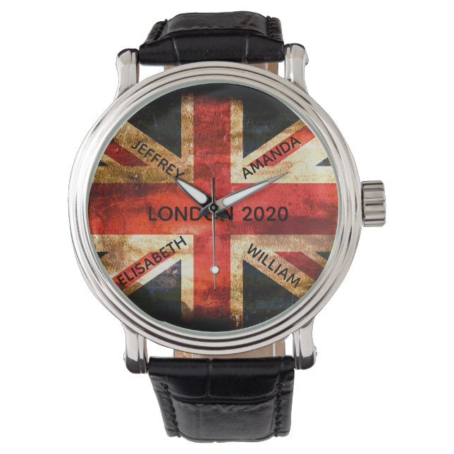England London Union Jack flag rustic Watch (Front)